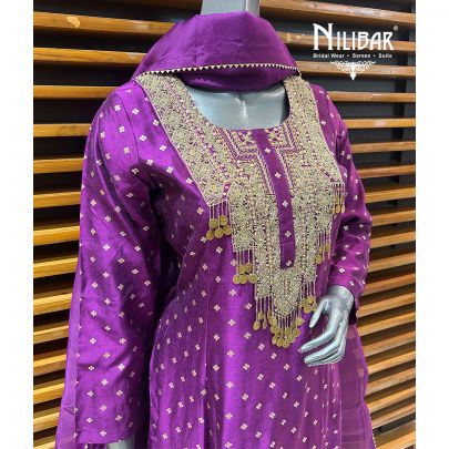 Jam Purple Silk Anarkali Suit