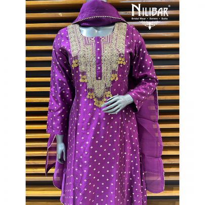 Jam Purple Silk Anarkali Suit
