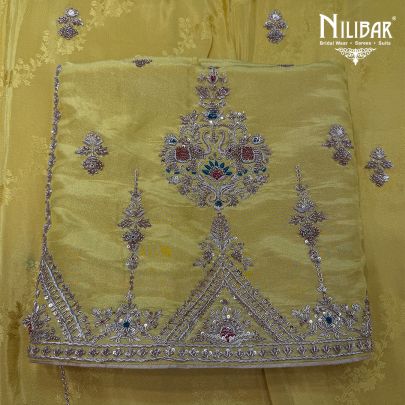 Yellow Lame Silk Shirt & Dupatta With Crepe Bottom
