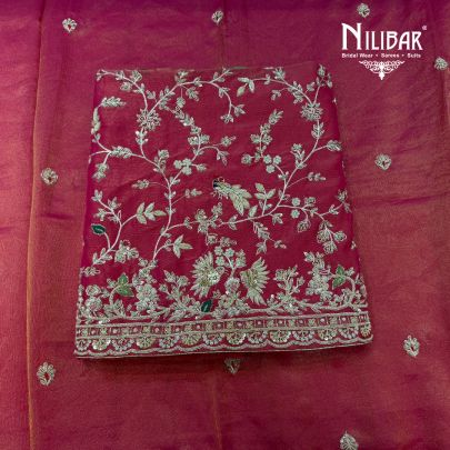 Carrot Red Lame Silk Shirt & Dupatta With Crepe Bottom