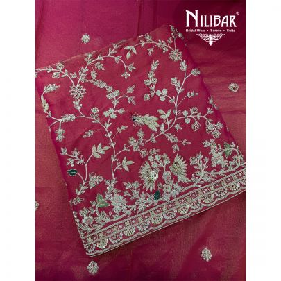 Carrot Red Lame Silk Shirt & Dupatta With Crepe Bottom