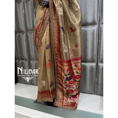 Ivory Silk Bandhani Saree