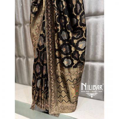 Black Silk Bandhani Saree