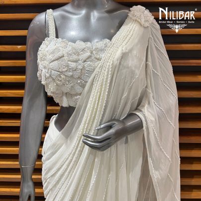 Ivory Chinon Drape Saree