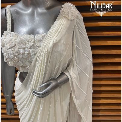 Ivory Chinon Drape Saree