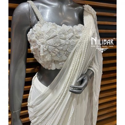 Ivory Chinon Drape Saree