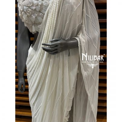 Ivory Chinon Drape Saree