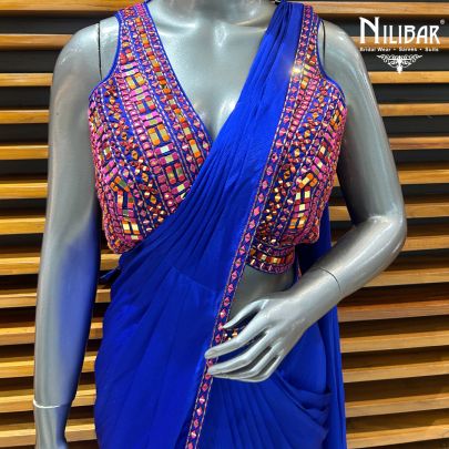 Blue Chinon Drape Saree