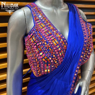 Blue Chinon Drape Saree