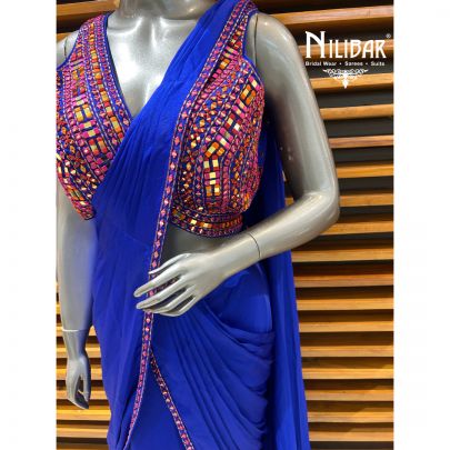 Blue Chinon Drape Saree