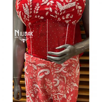 Red Georgette Corset Top With Pants Set