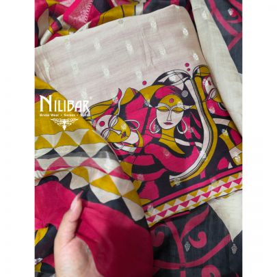 Multi Colour Maheshwari Cotton Shirt & Dupatta Paired With Tafta Bottom
