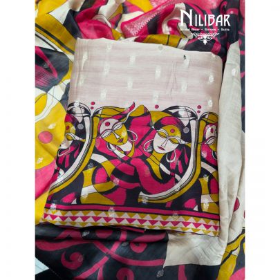 Multi Colour Maheshwari Cotton Shirt & Dupatta Paired With Tafta Bottom