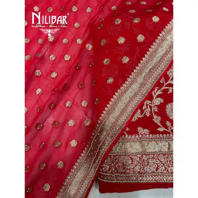Red Georgette Unstitched Suit