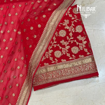 Red Georgette Unstitched Suit