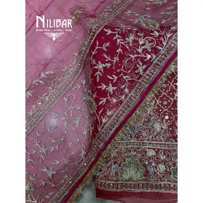 Pink Tissue Organza Unstitched Suit