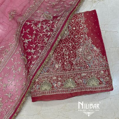 Pink Tissue Organza Unstitched Suit
