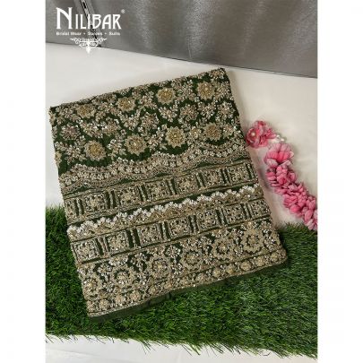 Green Silk Embroidered Unstitched Suit