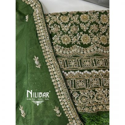 Green Silk Embroidered Unstitched Suit