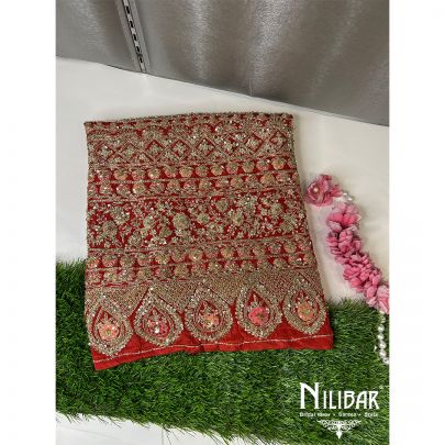 Orange Silk Embroidered Unstitched Suit