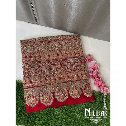Red Silk Embroidered Unstitched Suit