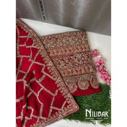 Red Silk Embroidered Unstitched Suit