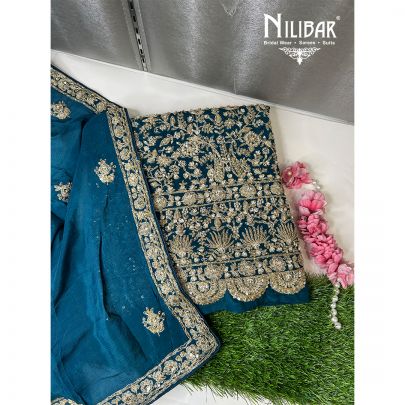 Peacock Silk Embroidered Unstitched Suit