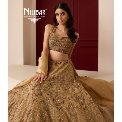 Beige Lamé Lehenga