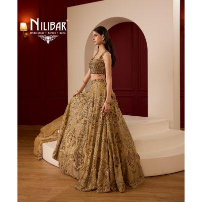 Beige Lamé Lehenga