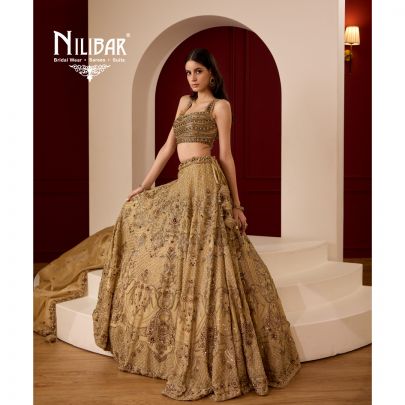 Beige Lamé Lehenga