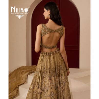 Beige Lamé Lehenga