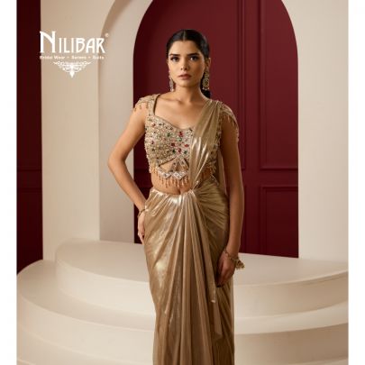 Gold Net Blouse Paired With Lycra Drape Saree