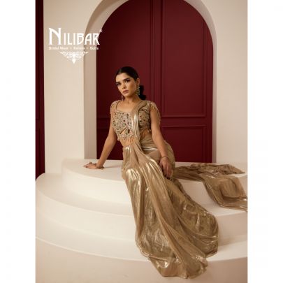 Gold Net Blouse Paired With Lycra Drape Saree