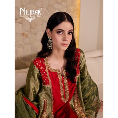 Red & Pista Silk Kurta Paired With Patiala Salwar and Crush Tissue Dupatta