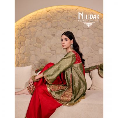 Red & Pista Silk Kurta Paired With Patiala Salwar and Crush Tissue Dupatta