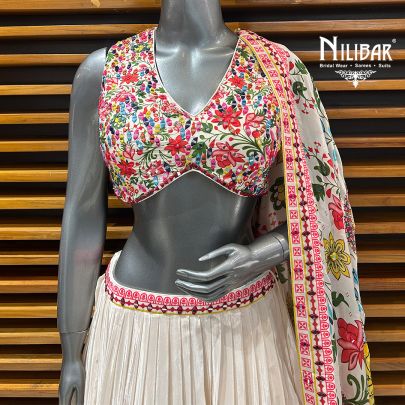 Off White Printed Crepe Lehenga