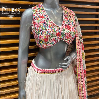 Off White Printed Crepe Lehenga