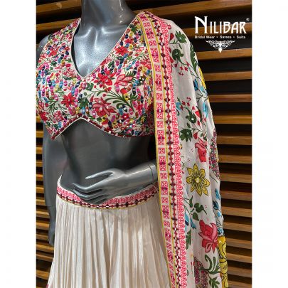Off White Printed Crepe Lehenga