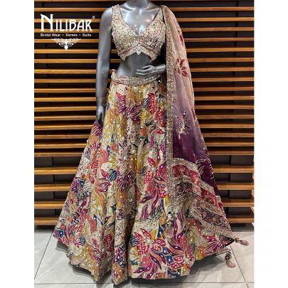 Multicolor Printed Silk Lehenga