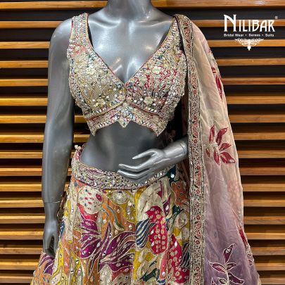 Multicolor Printed Silk Lehenga