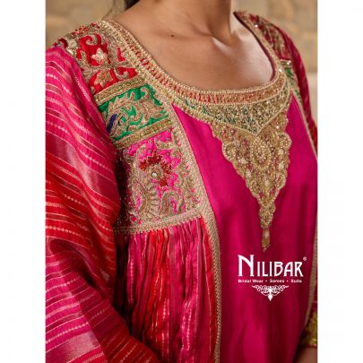 Magenta Pink Silk Chogha Suit Set
