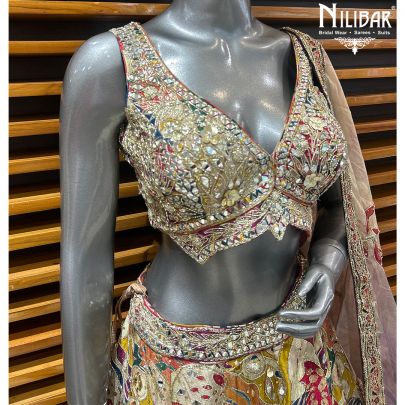 Multicolor Printed Silk Lehenga