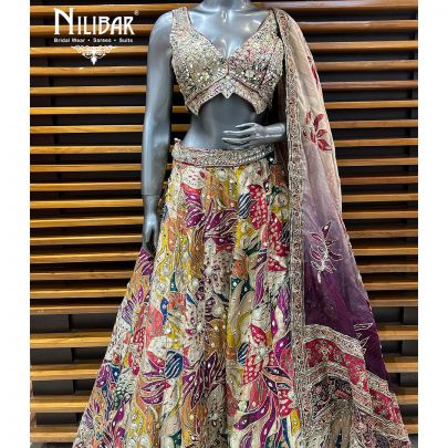 Multicolor Printed Silk Lehenga