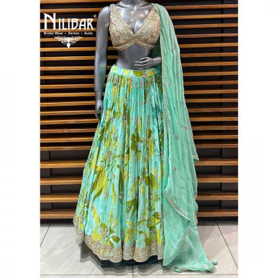 Light Green Printed Crepe Lehenga