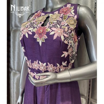 Purple Silk Embroidered Jumpsuit