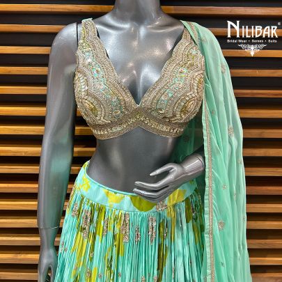 Light Green Printed Crepe Lehenga