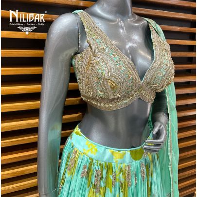 Light Green Printed Crepe Lehenga