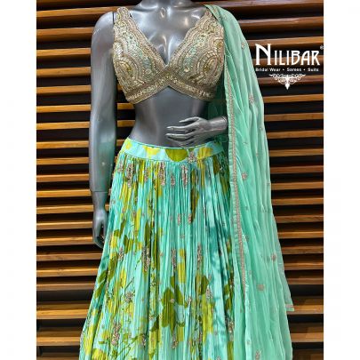 Light Green Printed Crepe Lehenga