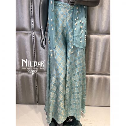 Sky Blue Silk Embroidered Cape Set