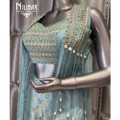 Sky Blue Silk Embroidered Cape Set